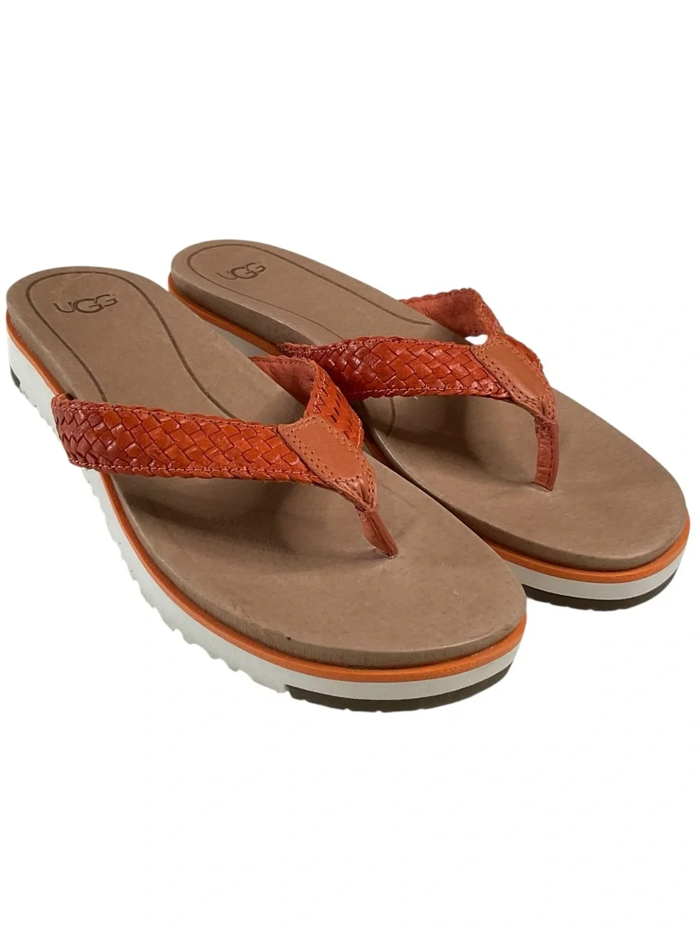 UGG Lorrie Women's Orange Braided Leather Thong Sandals Size 7